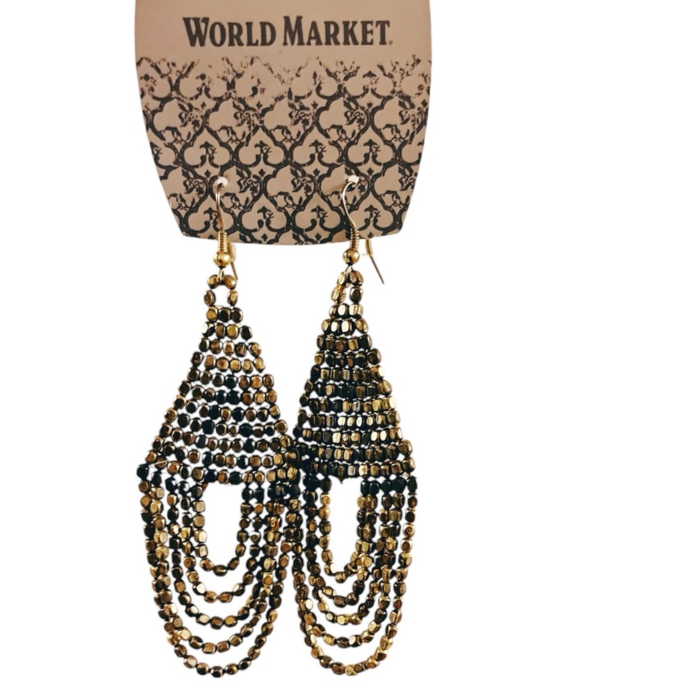World Market Metal Beaded Boho Drop Dangle Earrings - Picture 3 of 6